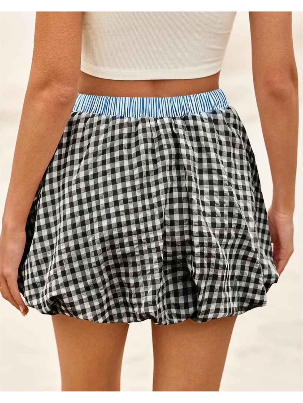 Gingham Bubble Mini Skort Black & White - Picture 2 of 15